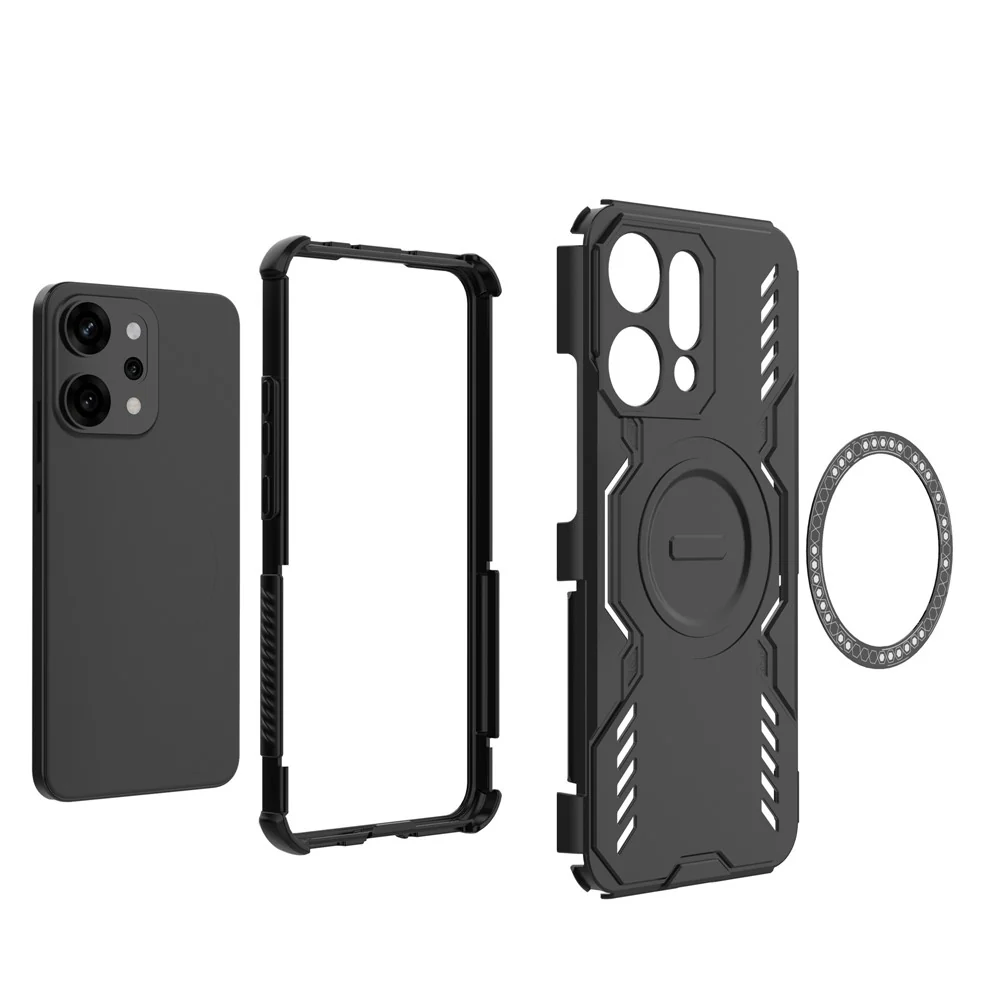 For Oppo Reno14 Pro 5G (Global) Magnetic Case Butterfly Armor Hollow Heat Dissipation PC + TPU Phone Cover - Black - Image 2