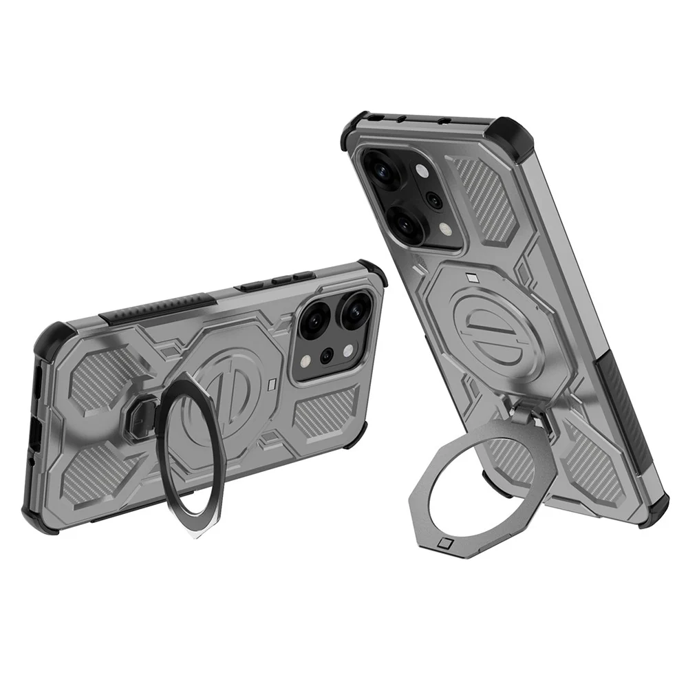 For Oppo Reno14 Pro 5G (Global) Magnetic Case Rotating Metal Kickstand PC + TPU Phone Back Cover - Grey - Image 2