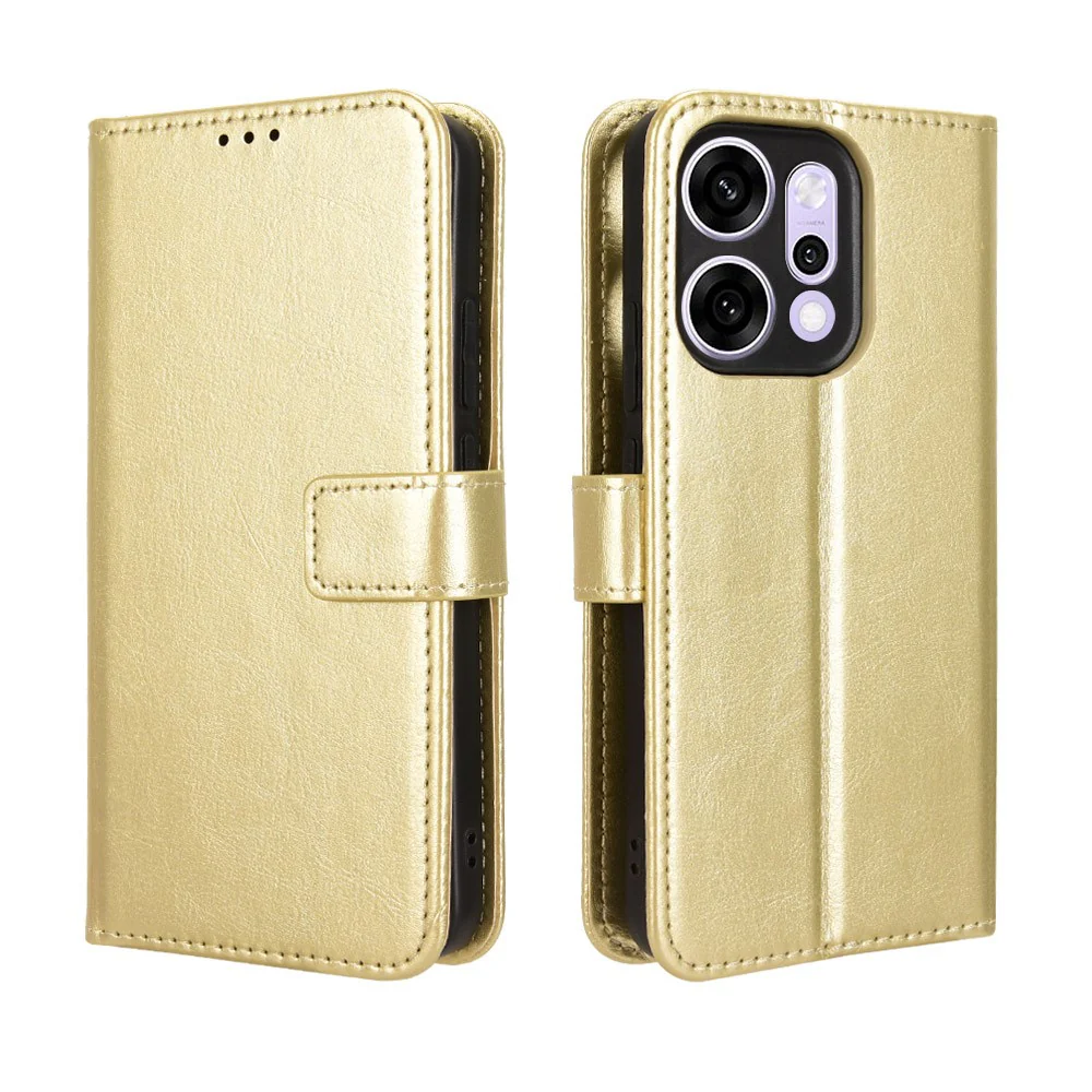 For Oppo Reno14 Pro 5G (Global) PU Leather Case with Strap Crazy Horse Texture Phone Wallet Cover - Gold - Image 8