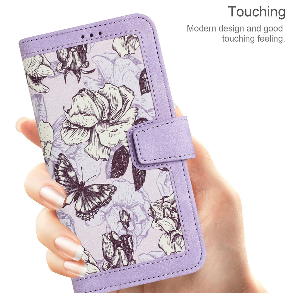For Oppo Reno14 Pro 5G (Global) / Reno13 Pro 5G Case PU Leather Floral Phone Cover with Card Slots / Wrist Strap - Light Purple - Image 8