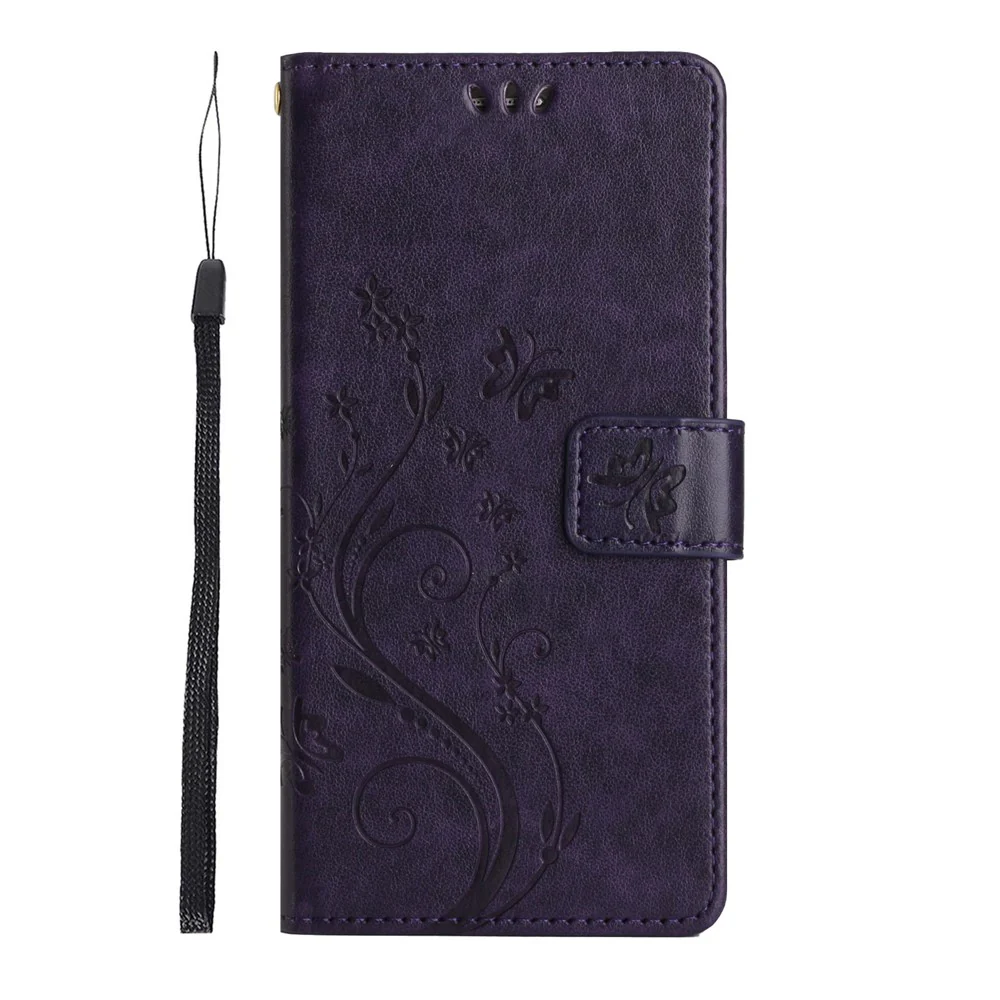 For Oppo Reno14 Pro 5G (Global) / Reno13 Pro 5G Leather Wallet Case Butterfly Flower Imprint Phone Cover with Strap - Dark Purple - Image 7