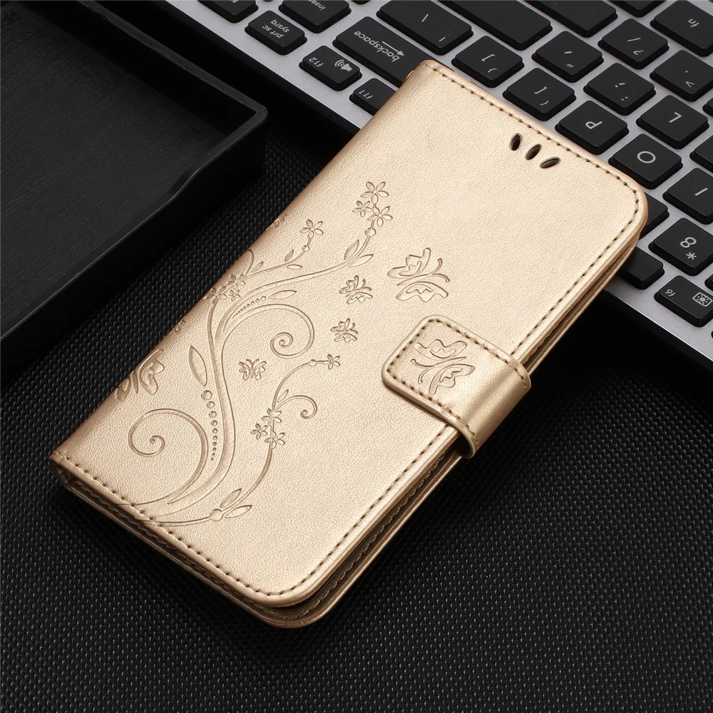 For Oppo Reno14 Pro 5G (Global) / Reno13 Pro 5G Leather Wallet Case Butterfly Flower Imprint Phone Cover with Strap - Gold - Image 6