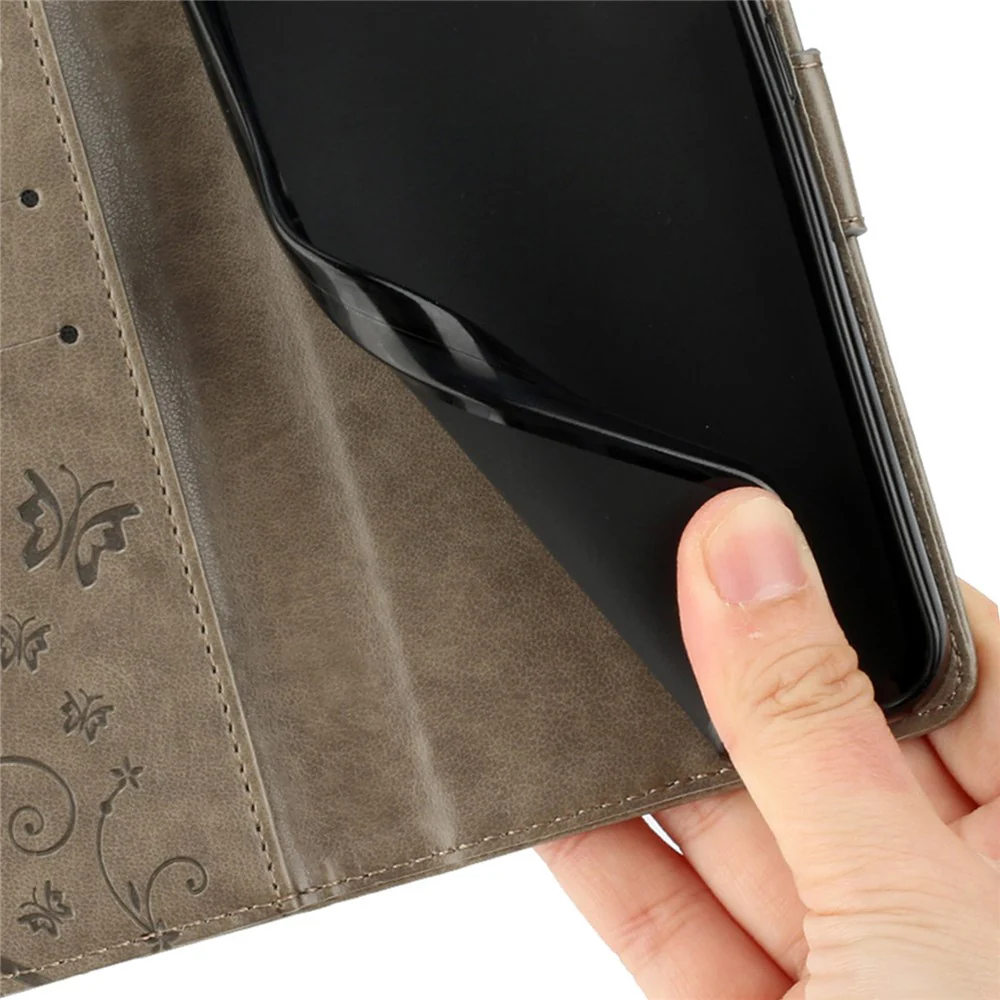 For Oppo Reno14 Pro 5G (Global) / Reno13 Pro 5G Leather Wallet Case Butterfly Flower Imprint Phone Cover with Strap - Grey - Image 5
