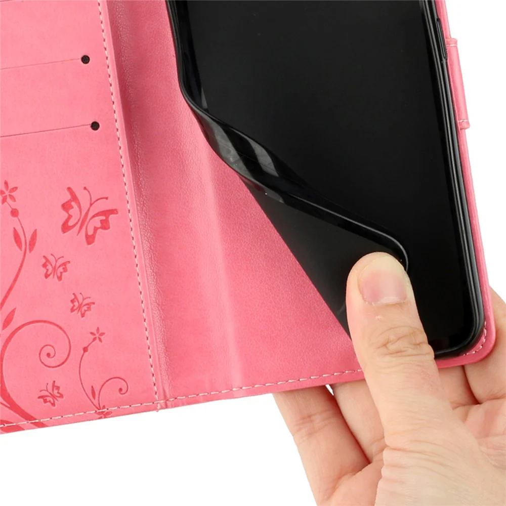 For Oppo Reno14 Pro 5G (Global) / Reno13 Pro 5G Leather Wallet Case Butterfly Flower Imprint Phone Cover with Strap - Pink - Image 5