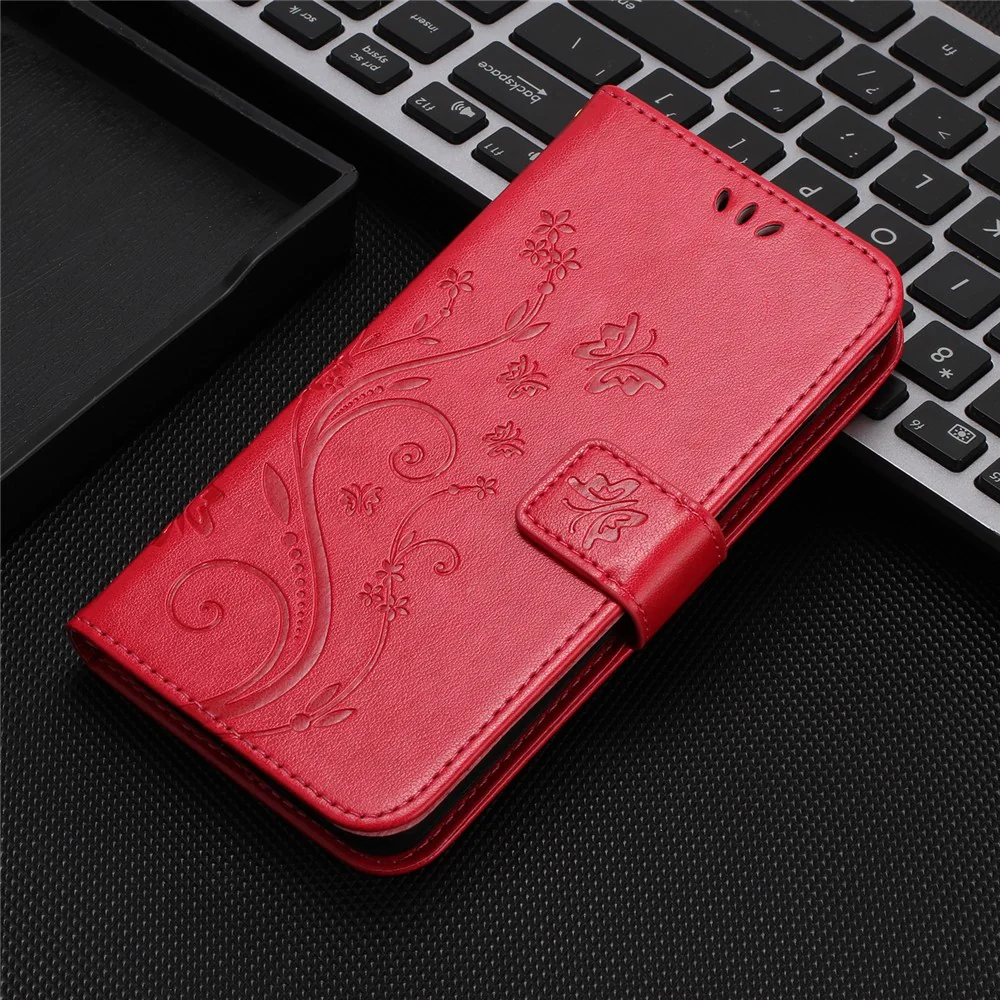 For Oppo Reno14 Pro 5G (Global) / Reno13 Pro 5G Leather Wallet Case Butterfly Flower Imprint Phone Cover with Strap - Red - Image 6
