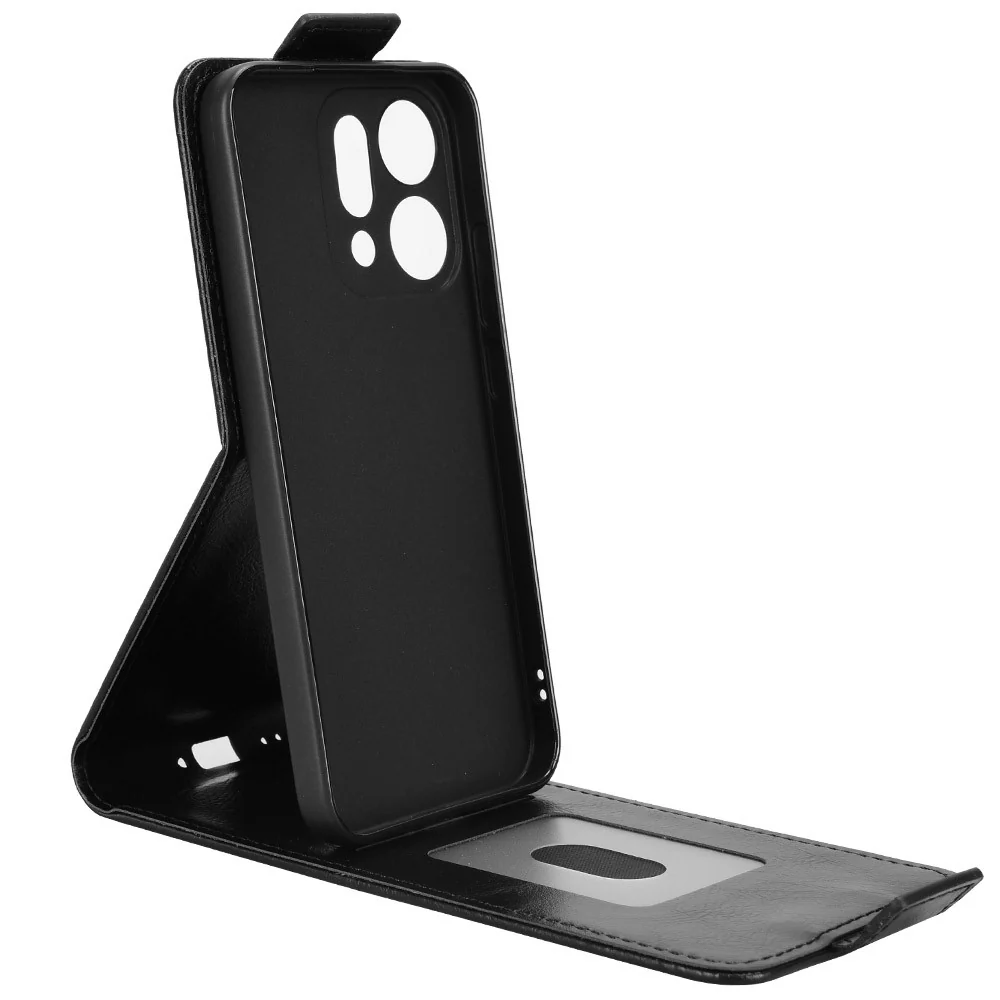 For Oppo Reno14 Pro 5G (Global) Stand Case Magnetic Clasp Vertical Flip Leather Phone Cover with Card Holder - Black - Image 3