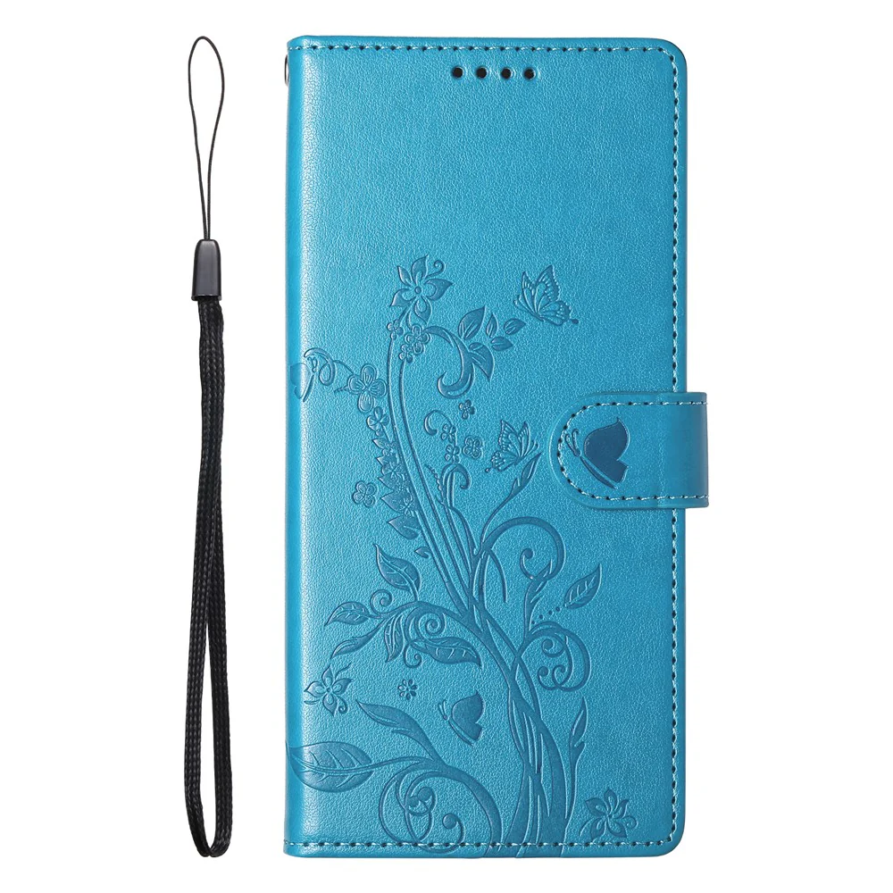 For Oppo Reno14 Pro 5G (Global) Wallet Case Butterfly Floral Imprint PU Leather Phone Cover with Wrist Strap - Blue - Image 6