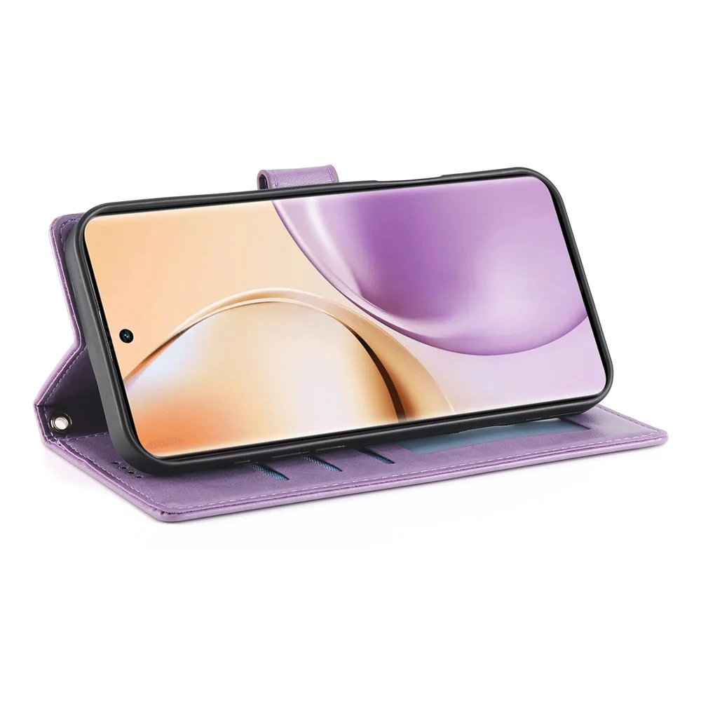 For Oppo Reno14 Pro 5G (Global) Wallet Case Butterfly Floral Imprint PU Leather Phone Cover with Wrist Strap - Purple - Image 2