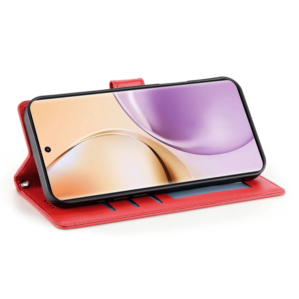 For Oppo Reno14 Pro 5G (Global) Wallet Case Butterfly Floral Imprint PU Leather Phone Cover with Wrist Strap - Red - Image 2