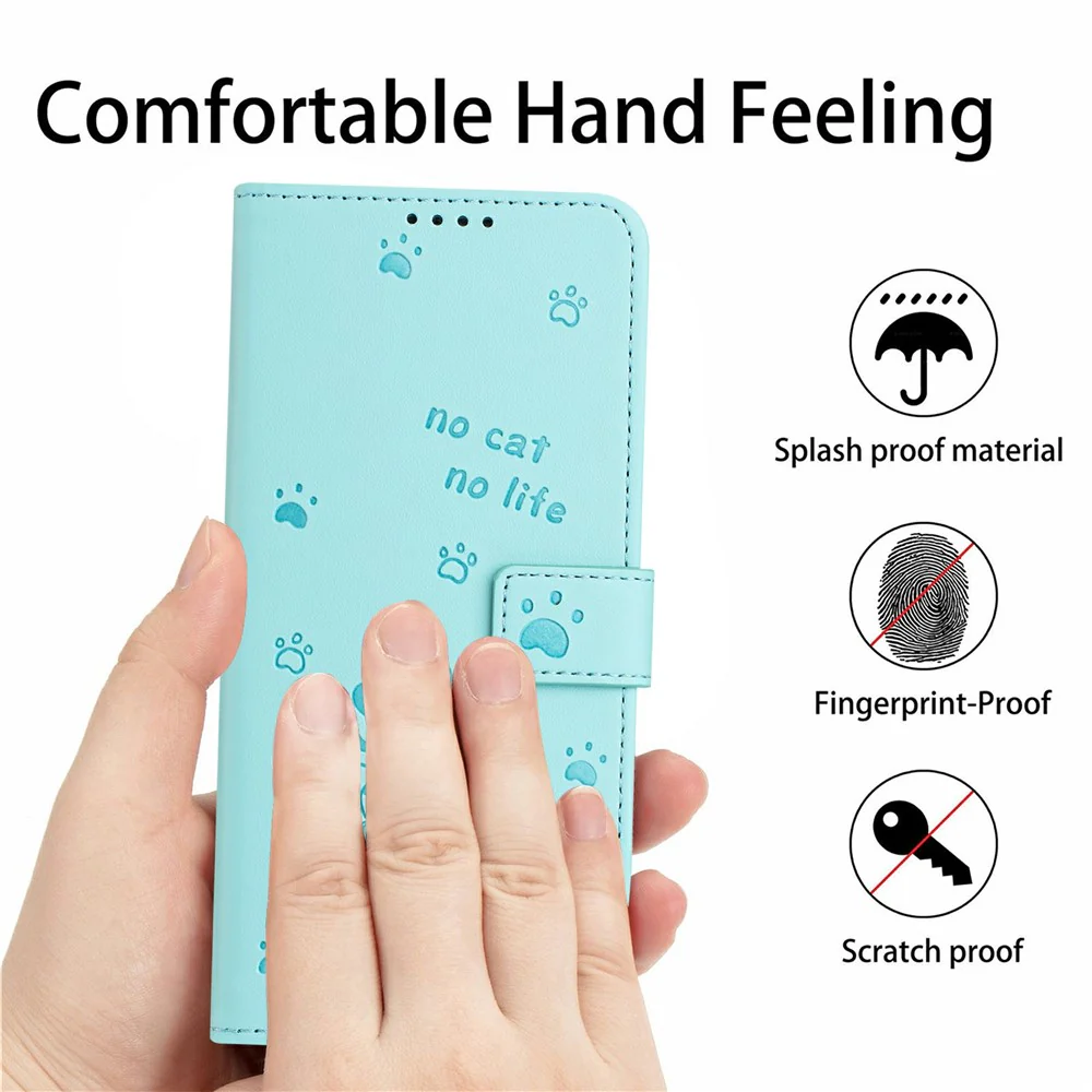 For Oppo Reno14 Pro 5G (Global) Wallet Case Cats Imprint Leather Phone Cover with Strap - Green - Image 7