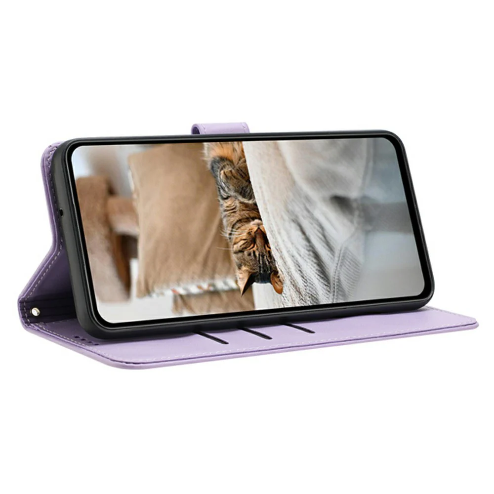 For Oppo Reno14 Pro 5G (Global) Wallet Case Cats Imprint Leather Phone Cover with Strap - Purple - Image 2