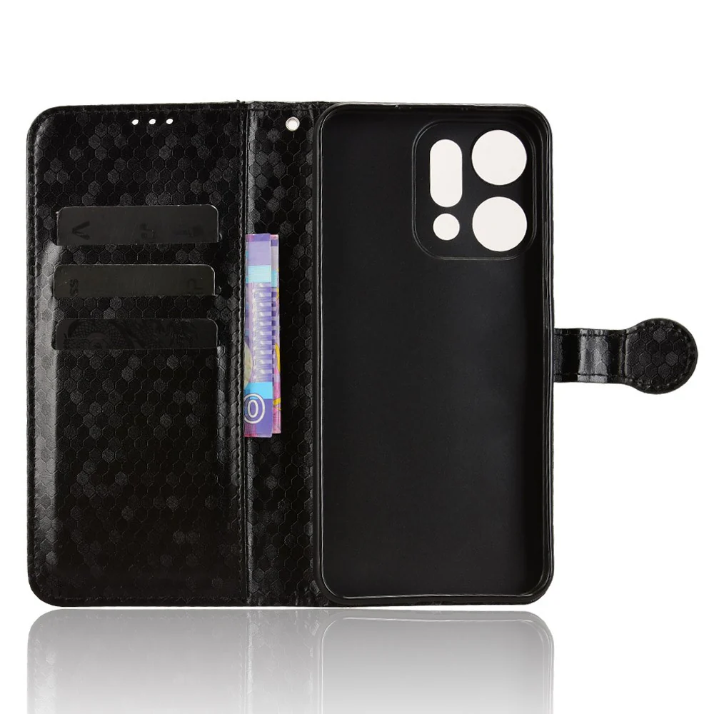 For Oppo Reno14 Pro 5G (Global) Wallet Case Dot Pattern Imprint PU Leather Phone Cover with Wrist Strap - Black - Image 4