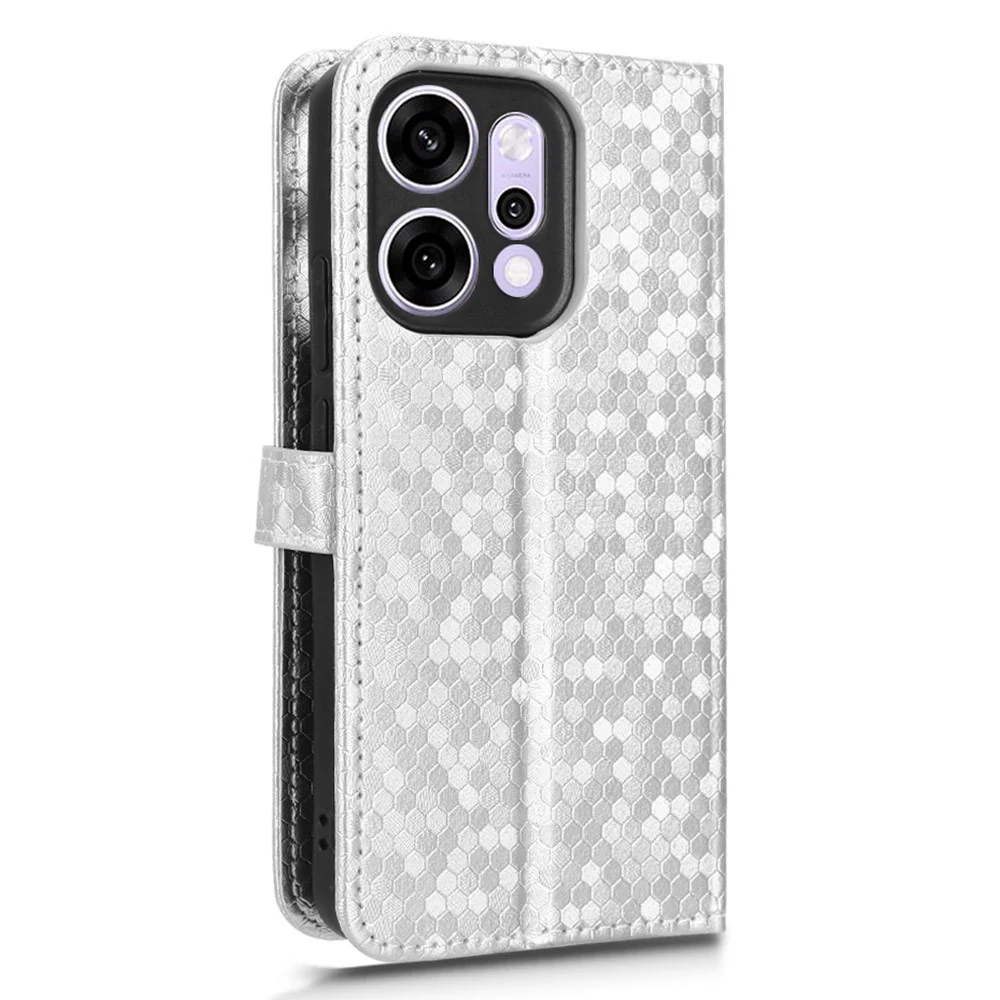 For Oppo Reno14 Pro 5G (Global) Wallet Case Dot Pattern Imprint PU Leather Phone Cover with Wrist Strap - Silver - Image 6
