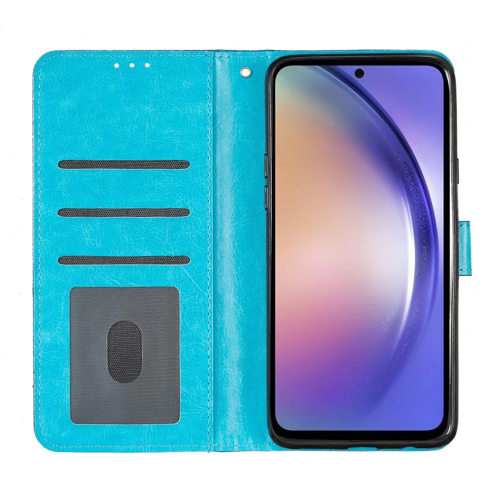 For Oppo Reno14 Pro 5G (Global) Wallet Case Glitter Anti-Scratch Leather Stand Phone Cover with Strap - Blue - Image 2