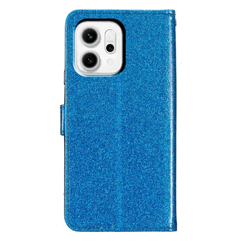 For Oppo Reno14 Pro 5G (Global) Wallet Case Glitter Anti-Scratch Leather Stand Phone Cover with Strap - Blue - Image 7