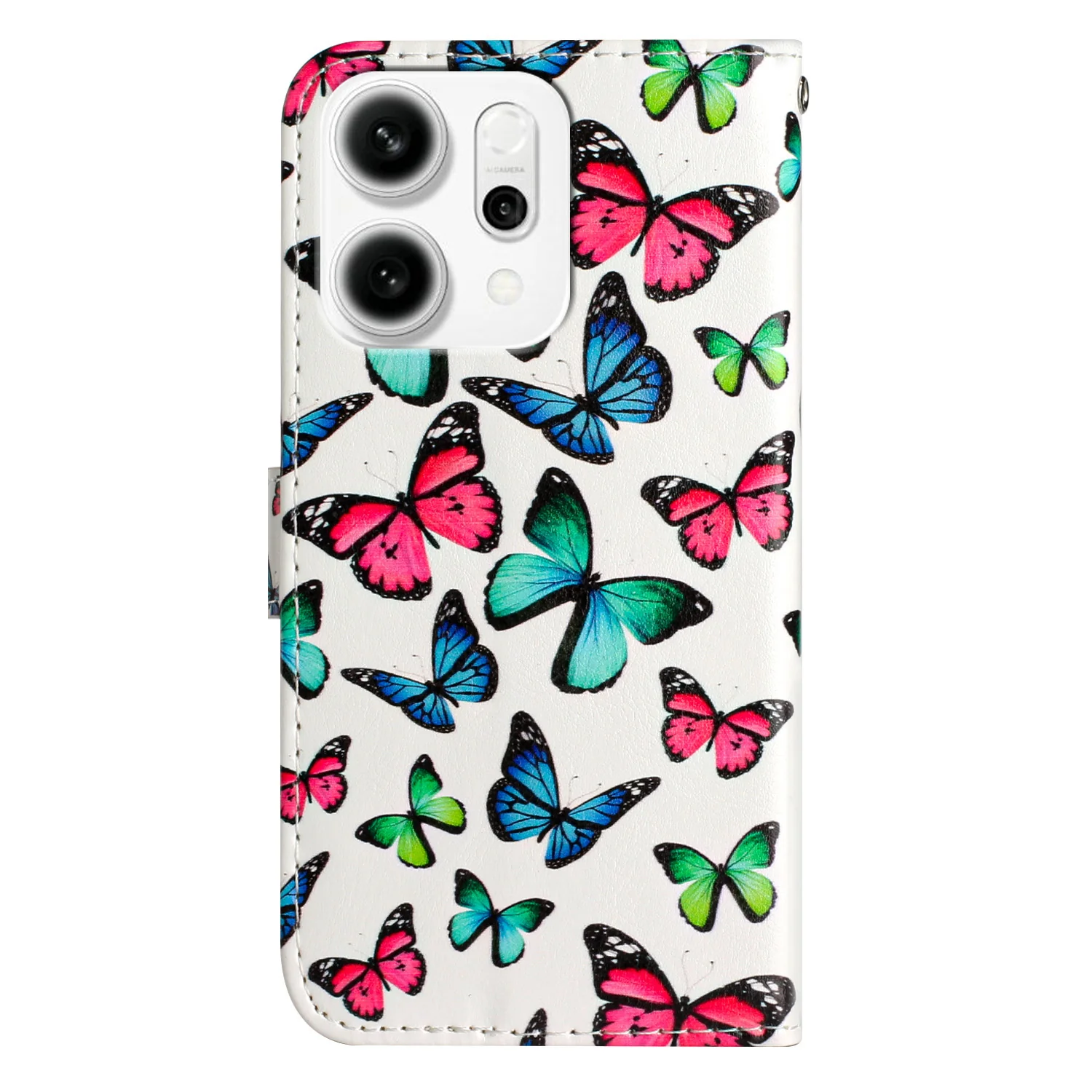 For Oppo Reno14 Pro 5G (Global) Wallet Case Printed Pattern PU Leather Stand Phone Cover with Strap - Butterflies - Image 3