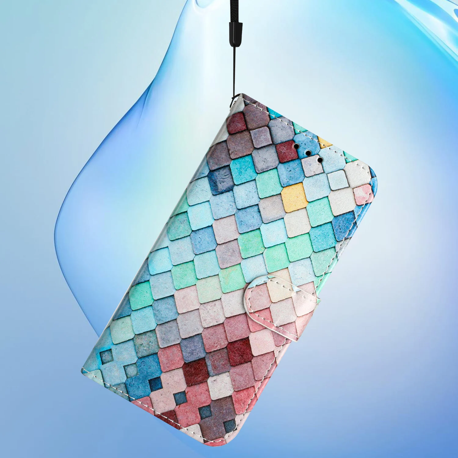 For Oppo Reno14 Pro 5G (Global) Wallet Case Printed Pattern PU Leather Stand Phone Cover with Strap - Grid - Image 5
