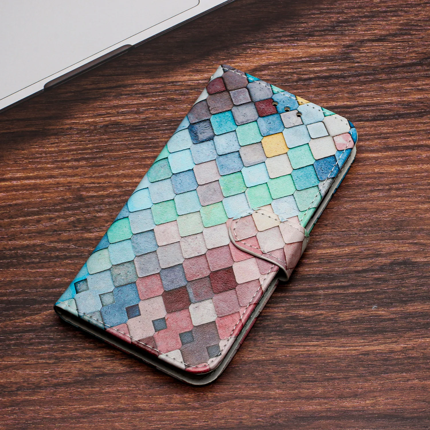 For Oppo Reno14 Pro 5G (Global) Wallet Case Printed Pattern PU Leather Stand Phone Cover with Strap - Grid - Image 7