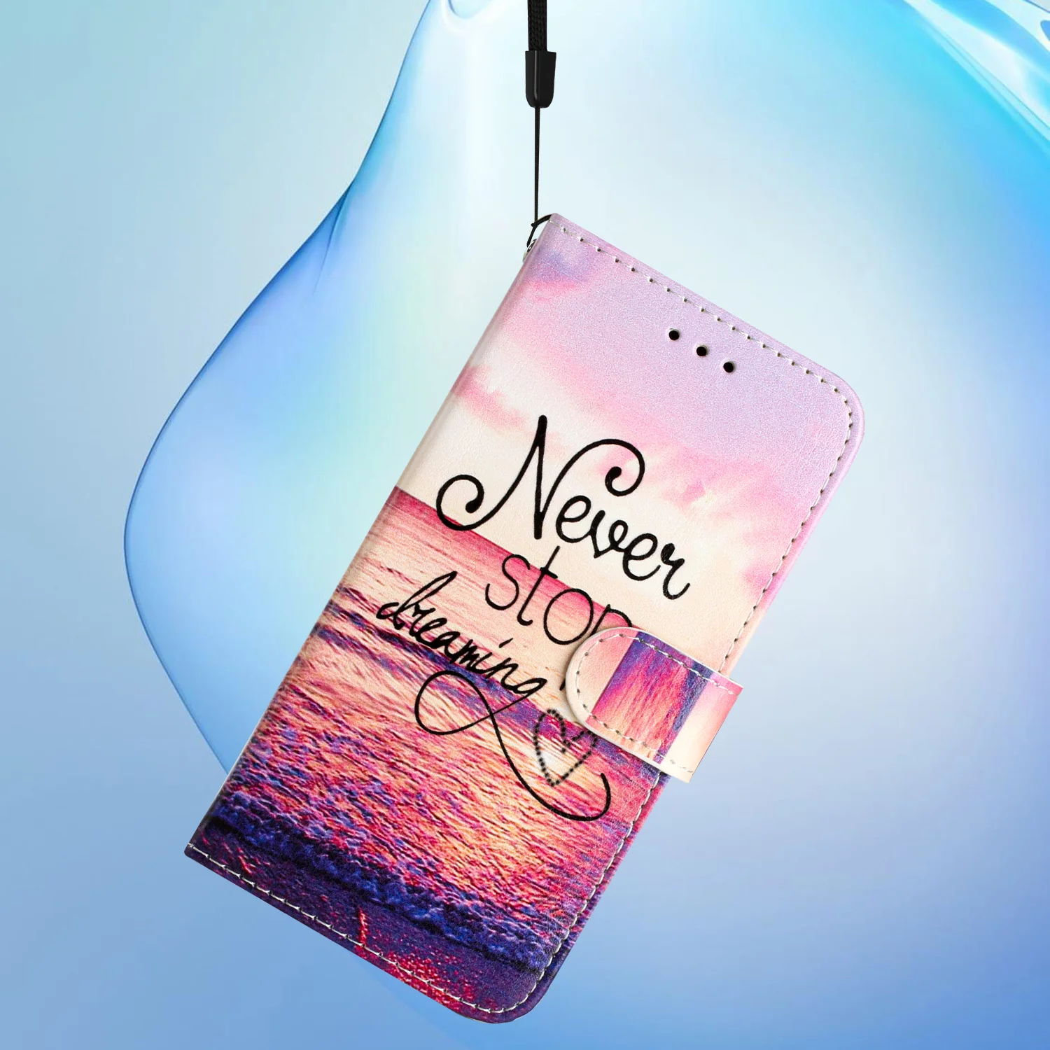 For Oppo Reno14 Pro 5G (Global) Wallet Case Printed Pattern PU Leather Stand Phone Cover with Strap - Never Stop Dreaming - Image 5