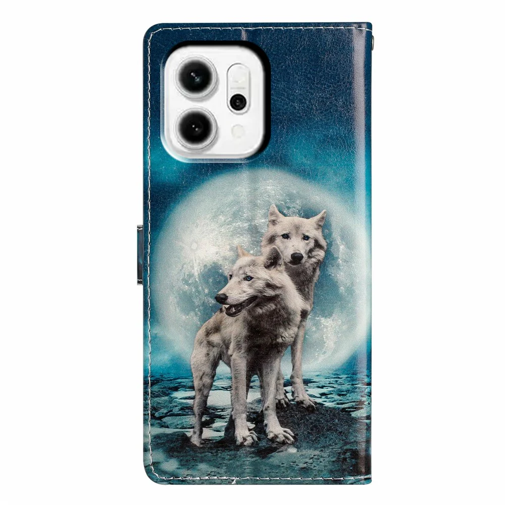 For Oppo Reno14 Pro 5G (Global) Wallet Case PU Leather Pattern Printing Stand Phone Cover with Strap - Two Wolves - Image 8