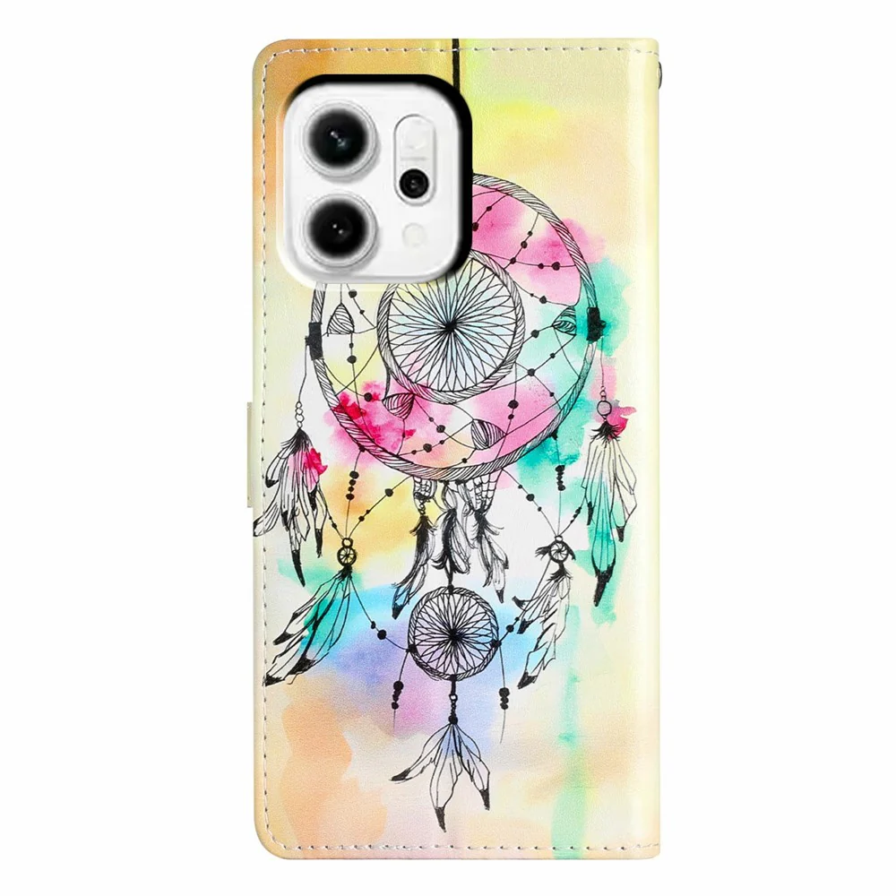 For Oppo Reno14 Pro 5G (Global) Wallet Case PU Leather Pattern Printing Stand Phone Cover with Strap - Wind Chime - Image 8
