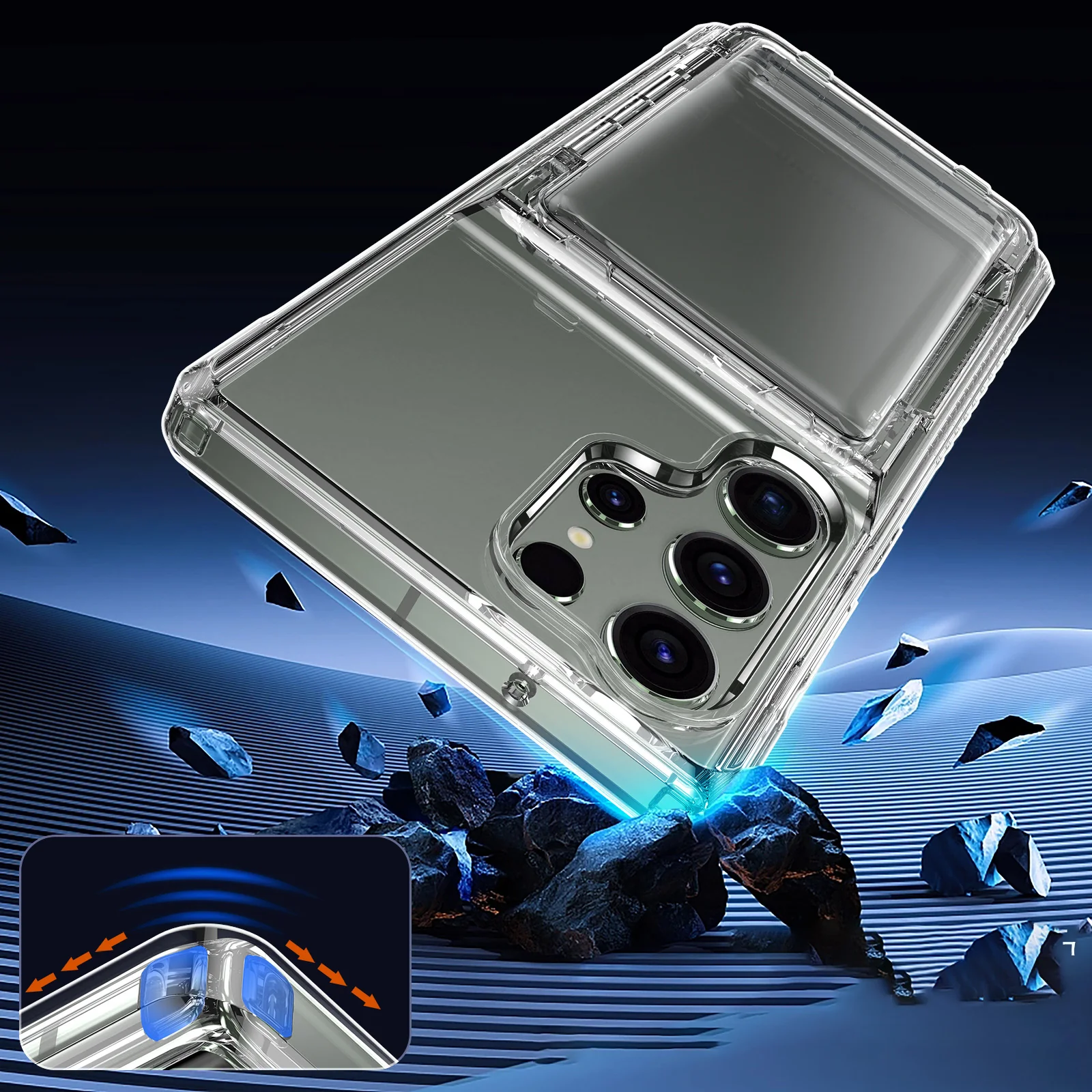 For Samsung Galaxy S25 Ultra Phone Case with Card Holder Kickstand - Transparent - Image 5
