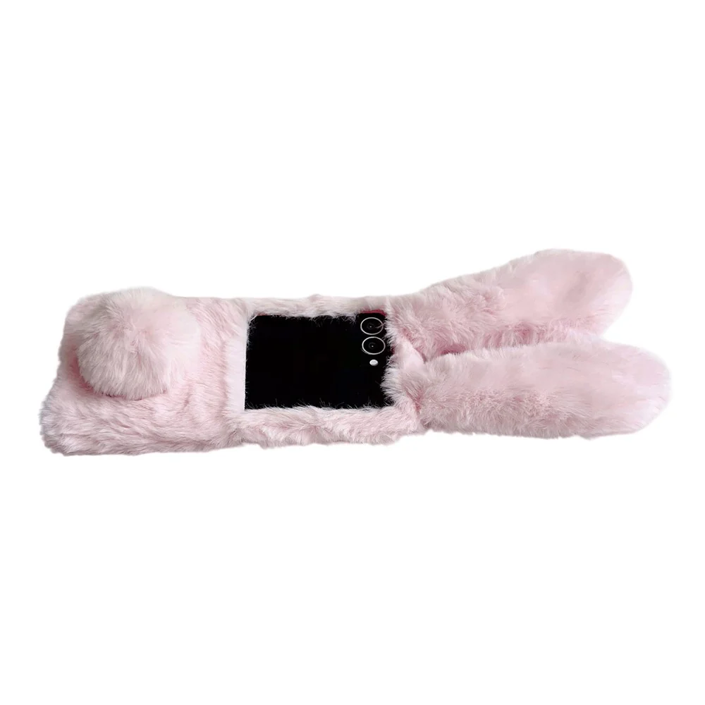 For Samsung Galaxy Z Flip7 5G Case Bunny Ears Winter Plush Hard PC Phone Cover - White - Image 2