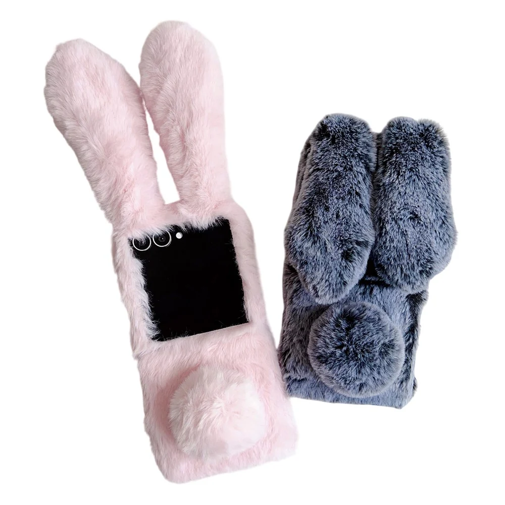 For Samsung Galaxy Z Flip7 5G Case Bunny Ears Winter Plush Hard PC Phone Cover - White - Image 7