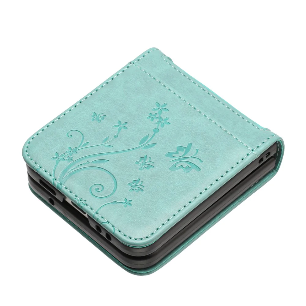 For Samsung Galaxy Z Flip7 5G Case Butterfly Flower Imprinted Leather Phone Cover - Baby Blue - Image 4