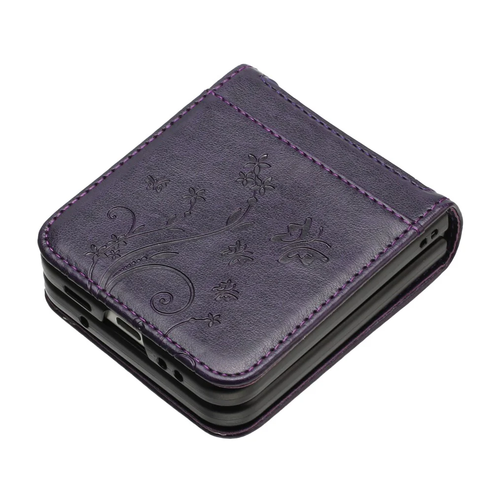 For Samsung Galaxy Z Flip7 5G Case Butterfly Flower Imprinted Leather Phone Cover - Dark Purple - Image 4