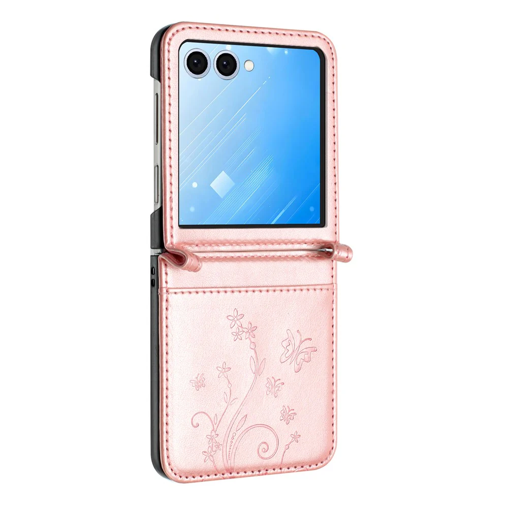 For Samsung Galaxy Z Flip7 5G Case Butterfly Flower Imprinted Leather Phone Cover - Rose Gold - Image 2