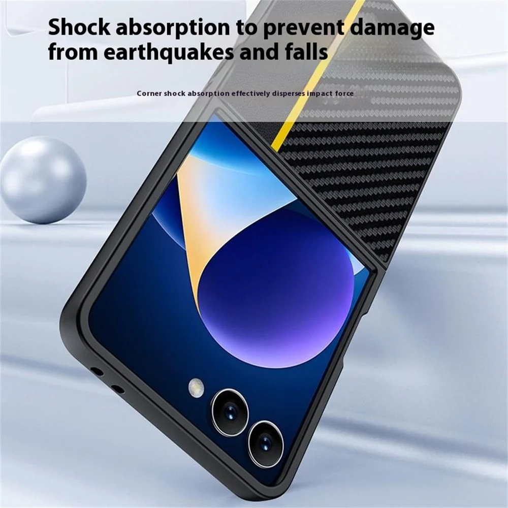 For Samsung Galaxy Z Flip7 5G Case Carbon Fiber Texture Leather + PC Anti-Drop Folding Phone Cover - Black / Red - Image 2