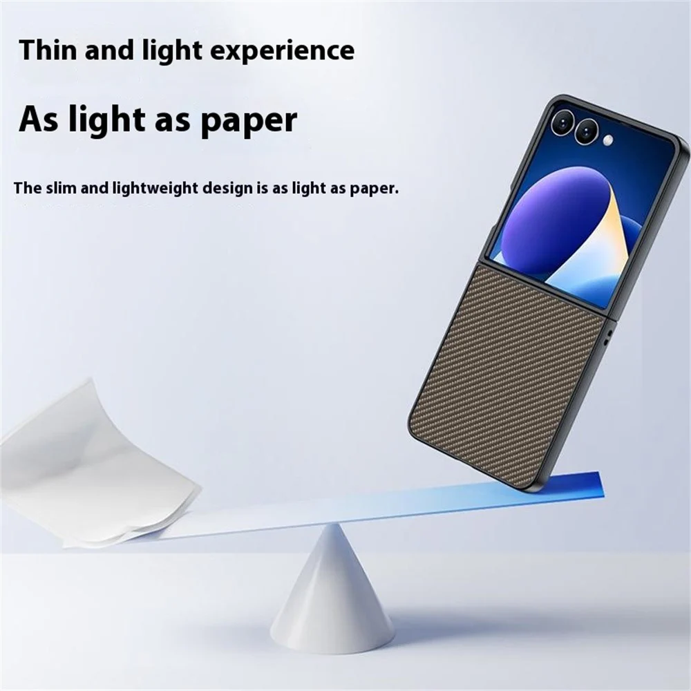For Samsung Galaxy Z Flip7 5G Case Carbon Fiber Texture Leather + PC Anti-Drop Folding Phone Cover - Gold - Image 2