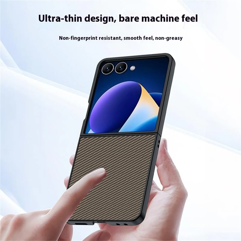 For Samsung Galaxy Z Flip7 5G Case Carbon Fiber Texture Leather + PC Anti-Drop Folding Phone Cover - Gold - Image 5