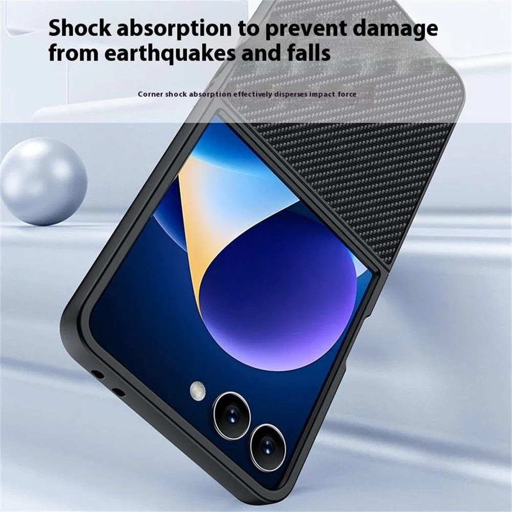 For Samsung Galaxy Z Flip7 5G Case Carbon Fiber Texture Leather + PC Anti-Drop Folding Phone Cover - Gold - Image 6