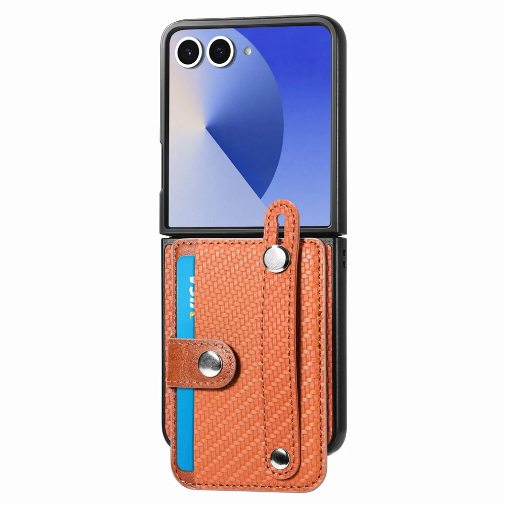 For Samsung Galaxy Z Flip7 5G Case Carbon Fiber Texture Leather Phone Back Cover with Card Holder - Brown - Image 2