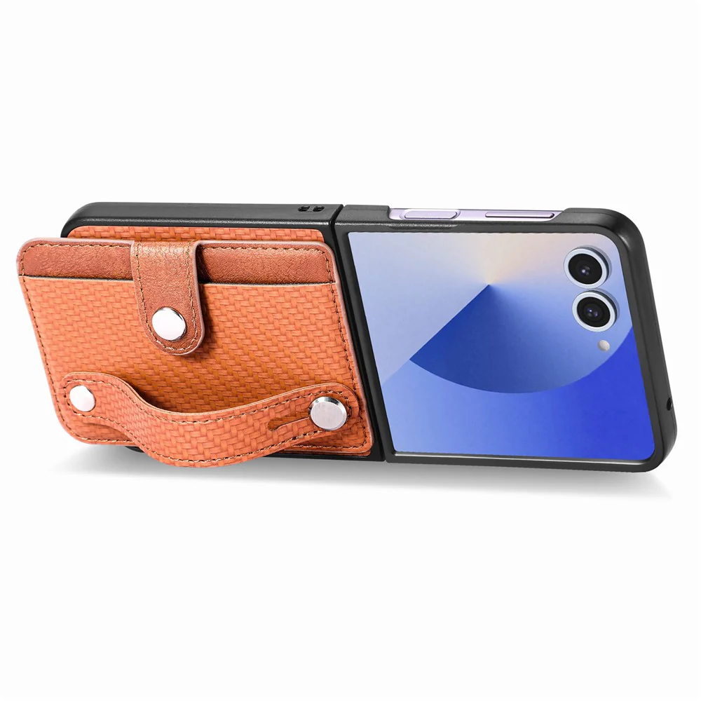 For Samsung Galaxy Z Flip7 5G Case Carbon Fiber Texture Leather Phone Back Cover with Card Holder - Brown - Image 3