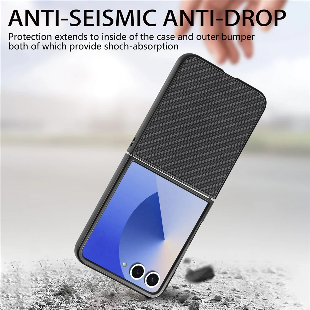 For Samsung Galaxy Z Flip7 5G Case Carbon Fiber Texture PU+PC+TPU Phone Back Cover - Black - Image 7