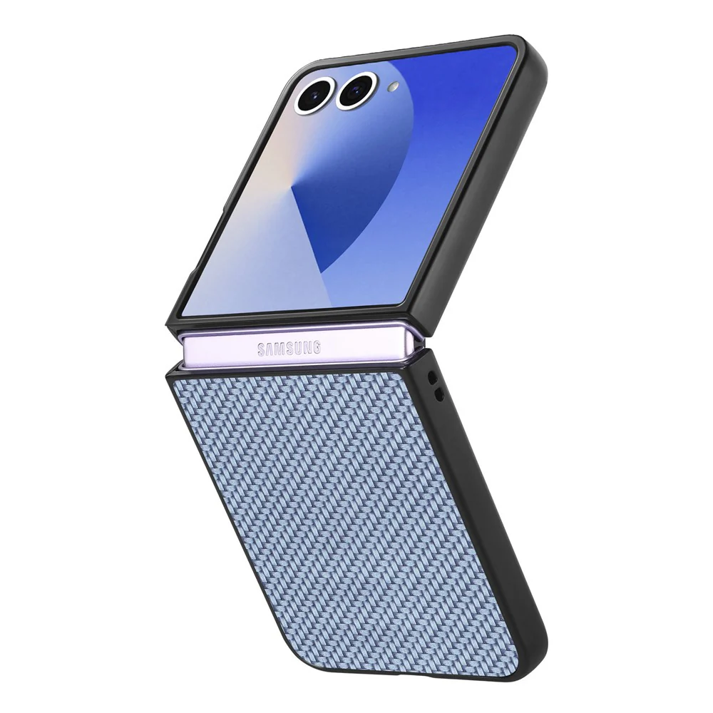 For Samsung Galaxy Z Flip7 5G Case Carbon Fiber Texture PU+PC+TPU Phone Back Cover - Blue - Image 2