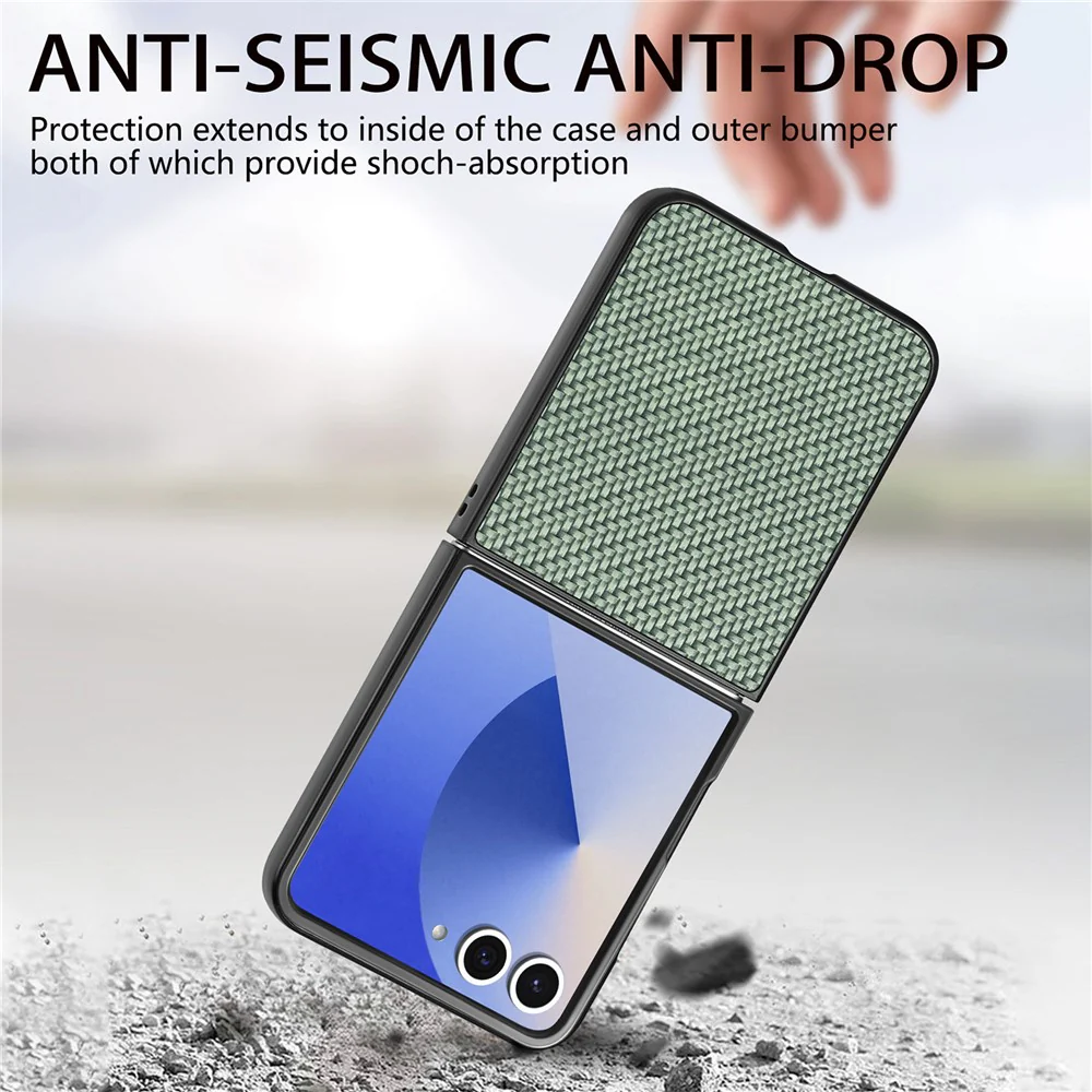 For Samsung Galaxy Z Flip7 5G Case Carbon Fiber Texture PU+PC+TPU Phone Back Cover - Green - Image 7