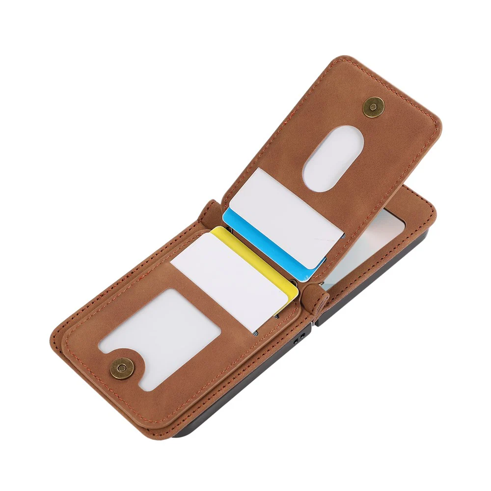 For Samsung Galaxy Z Flip7 5G Case Card Holder Kickstand Leather + TPU Phone Cover with Shoulder Strap - Brown - Image 2
