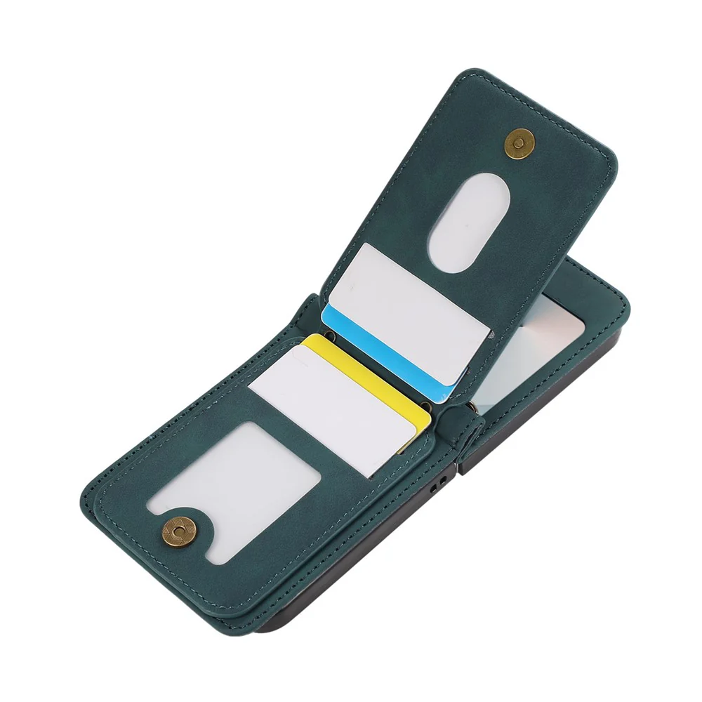 For Samsung Galaxy Z Flip7 5G Case Card Holder Kickstand Leather + TPU Phone Cover with Shoulder Strap - Green - Image 2