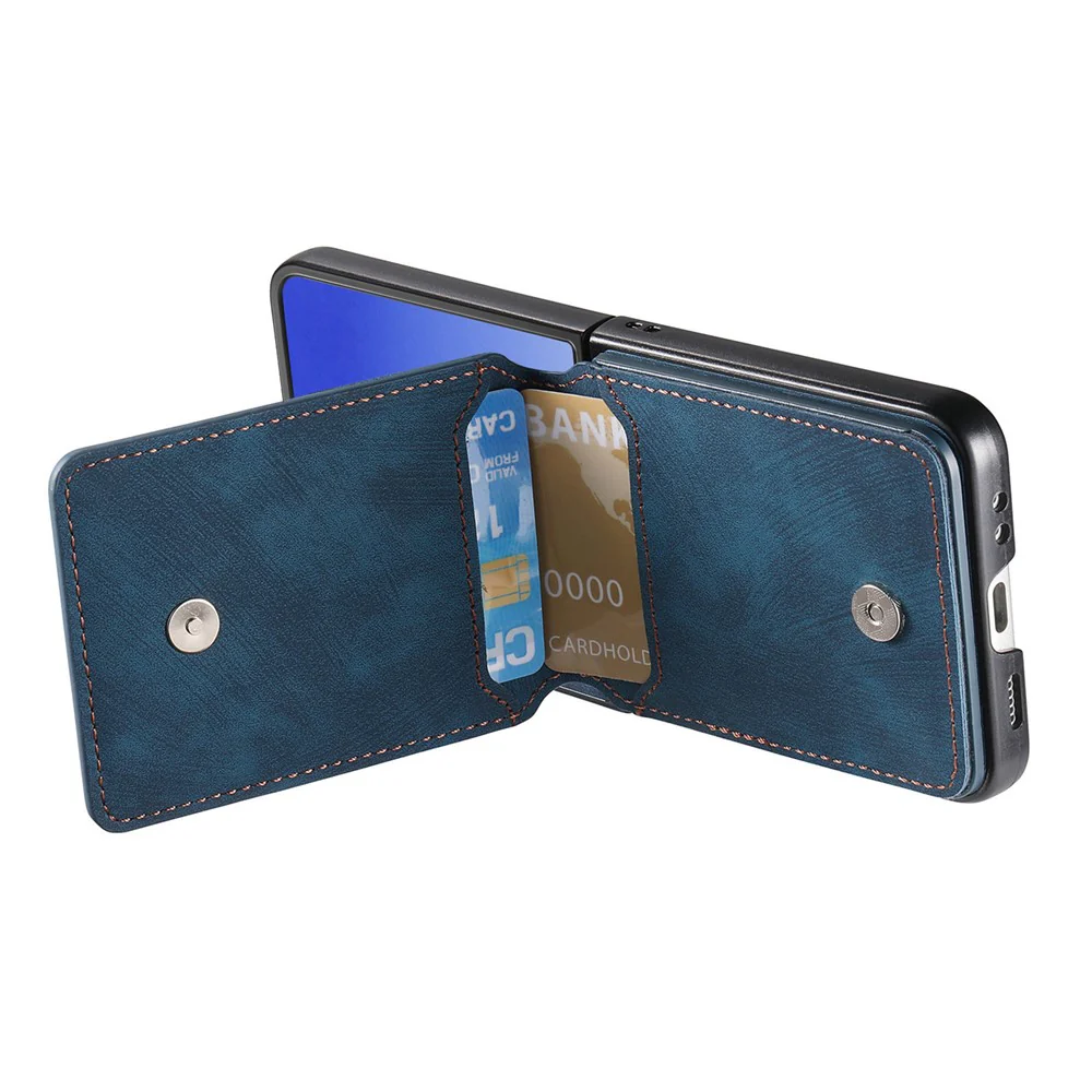 For Samsung Galaxy Z Flip7 5G Case Card Holder Kickstand Retro Texture Leather Back Cover - Blue - Image 5