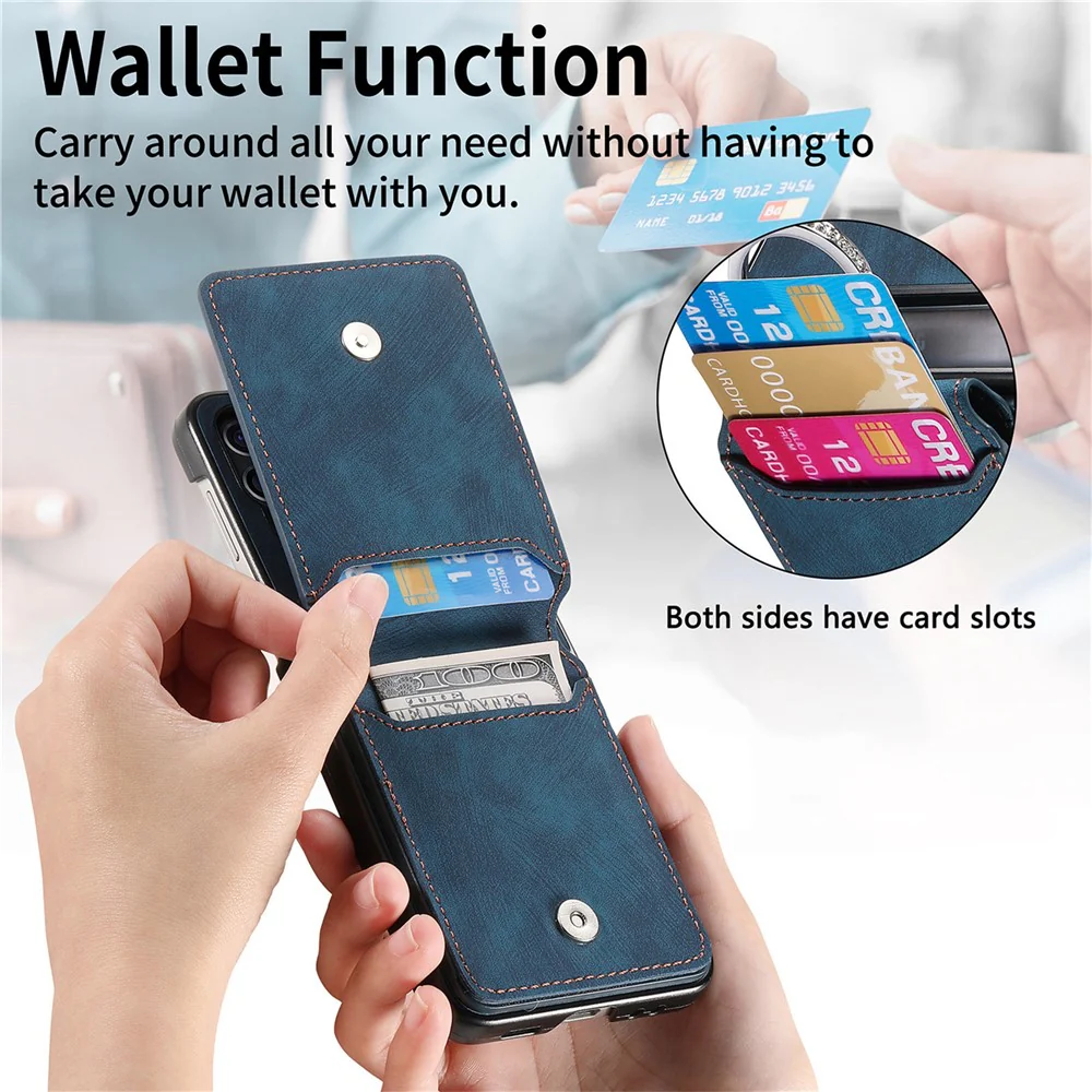 For Samsung Galaxy Z Flip7 5G Case Card Holder Kickstand Retro Texture Leather Back Cover - Blue - Image 7