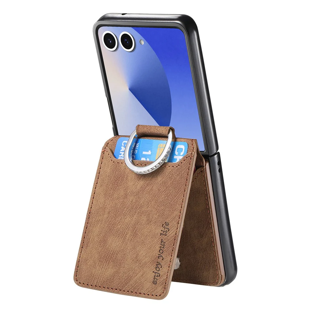 For Samsung Galaxy Z Flip7 5G Case Card Holder Kickstand Retro Texture Leather Back Cover - Brown - Image 4
