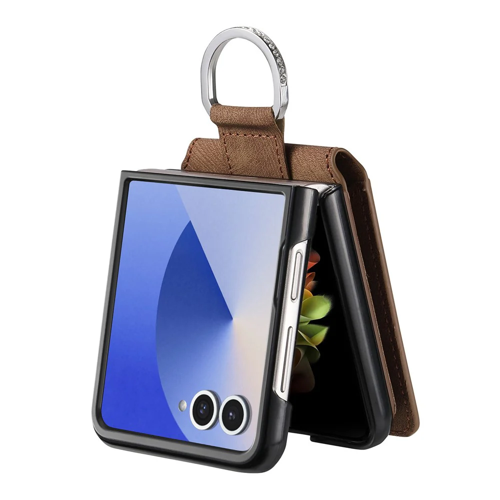For Samsung Galaxy Z Flip7 5G Case Card Holder Kickstand Retro Texture Leather Back Cover - Brown - Image 5