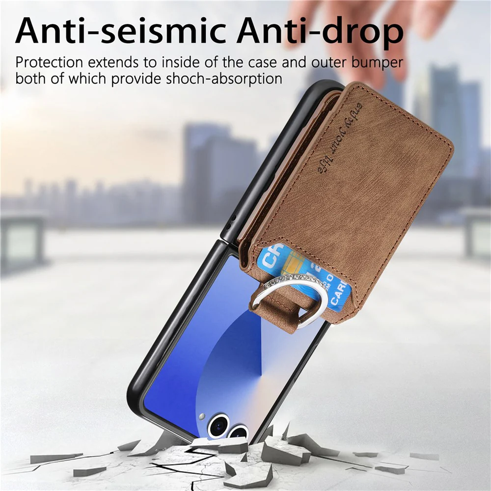 For Samsung Galaxy Z Flip7 5G Case Card Holder Kickstand Retro Texture Leather Back Cover - Brown - Image 7