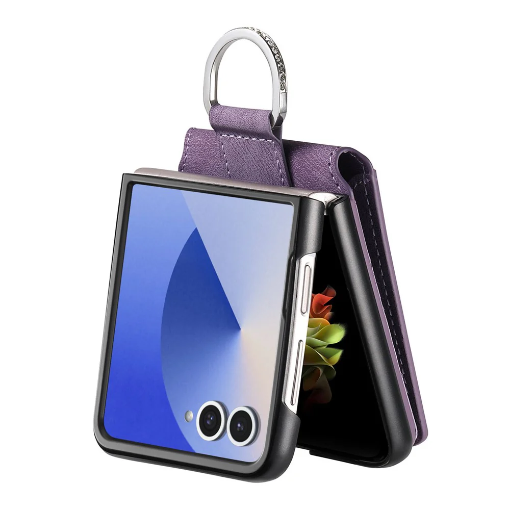 For Samsung Galaxy Z Flip7 5G Case Card Holder Kickstand Retro Texture Leather Back Cover - Purple - Image 5