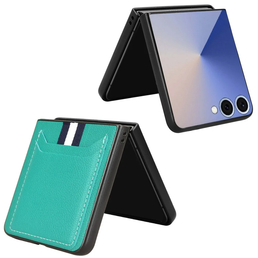 For Samsung Galaxy Z Flip7 5G Case Card Holder Litchi Texture Leather + PC Phone Cover - Green - Image 3