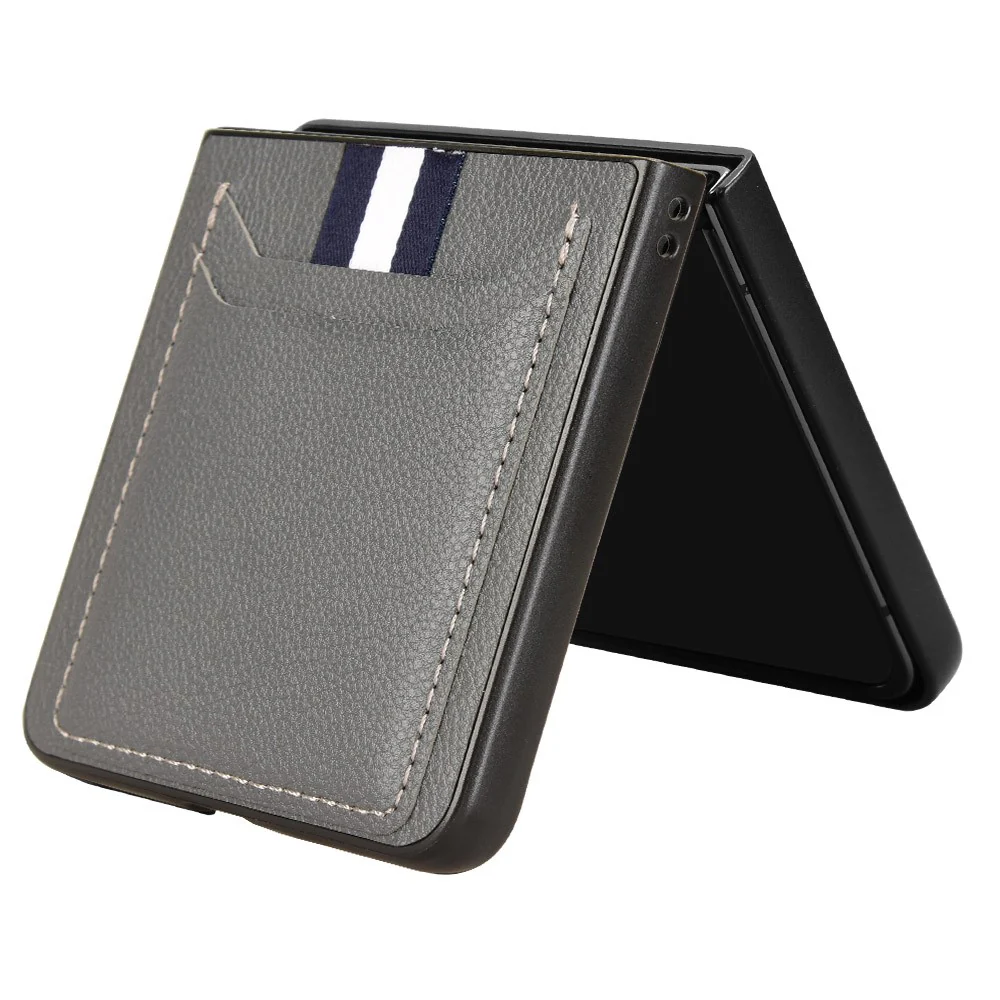 For Samsung Galaxy Z Flip7 5G Case Card Holder Litchi Texture Leather + PC Phone Cover - Grey - Image 2